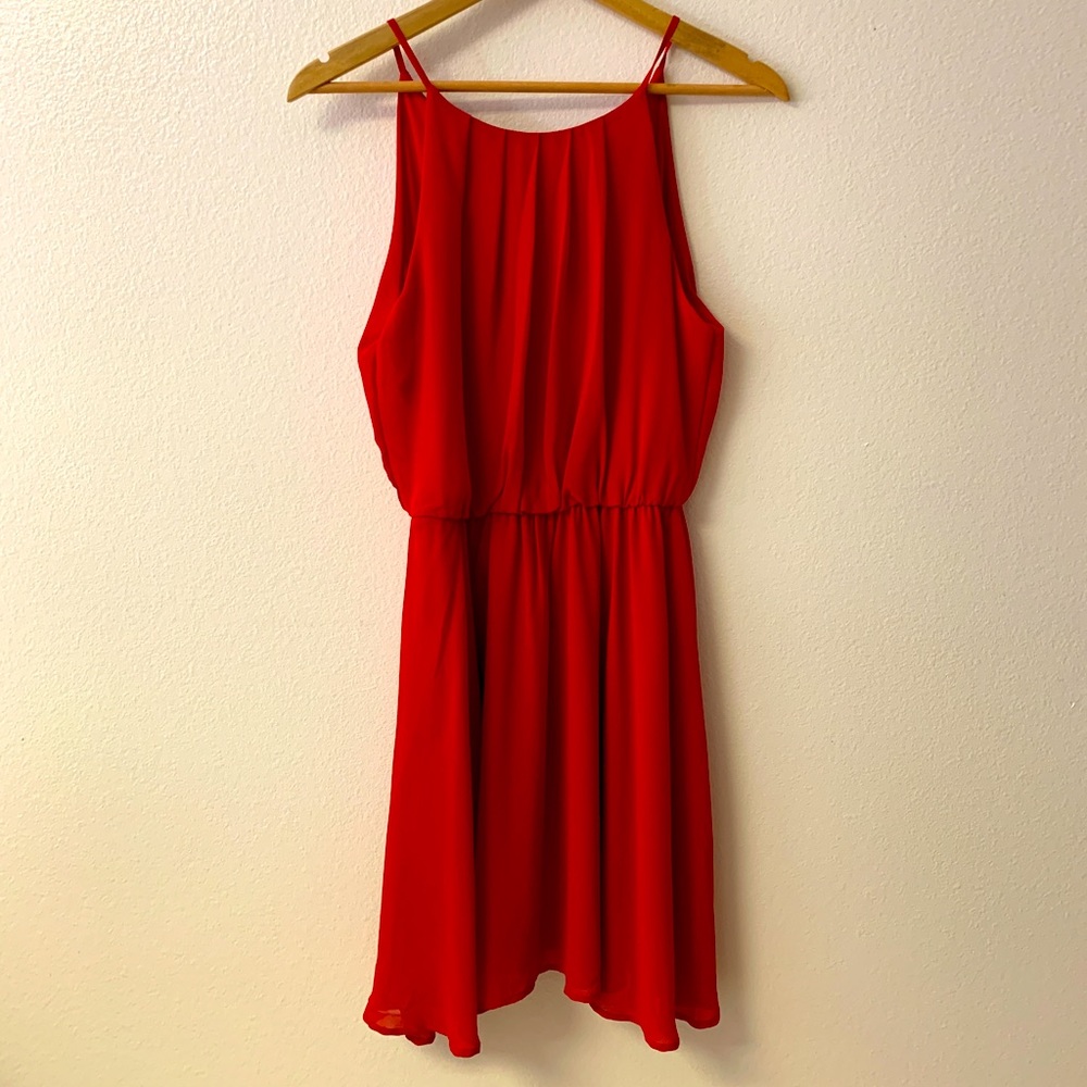 High neck red summer dress
